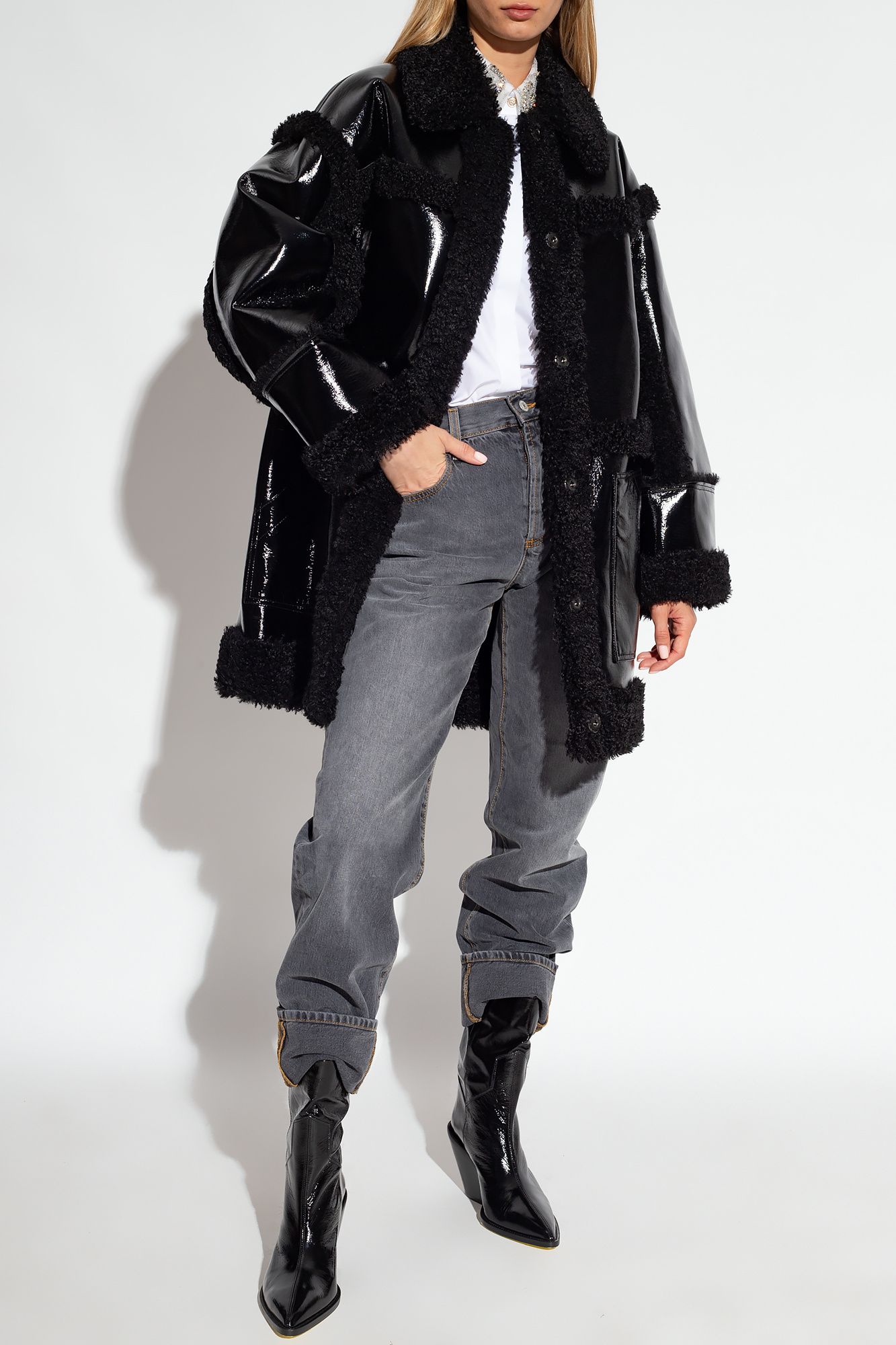★STAND STUDIO★ Elsie coat black 62021909789000 62021909789 STAND STUDIO 'Elsie' glossy coat | coated cropped jacket